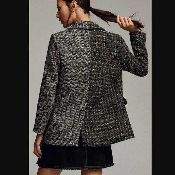 Driftwood Herringbone Tweed Wool Multi Mixed Print Boxy Blazer Size XL - Picture 3 of 10